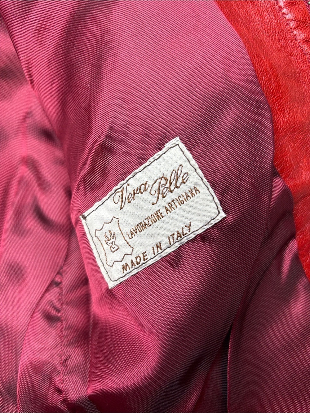 A. Raspini Vera Pelle Red Leather Belted Utility Jacket Size Medium NWT - Picture 8 of 12